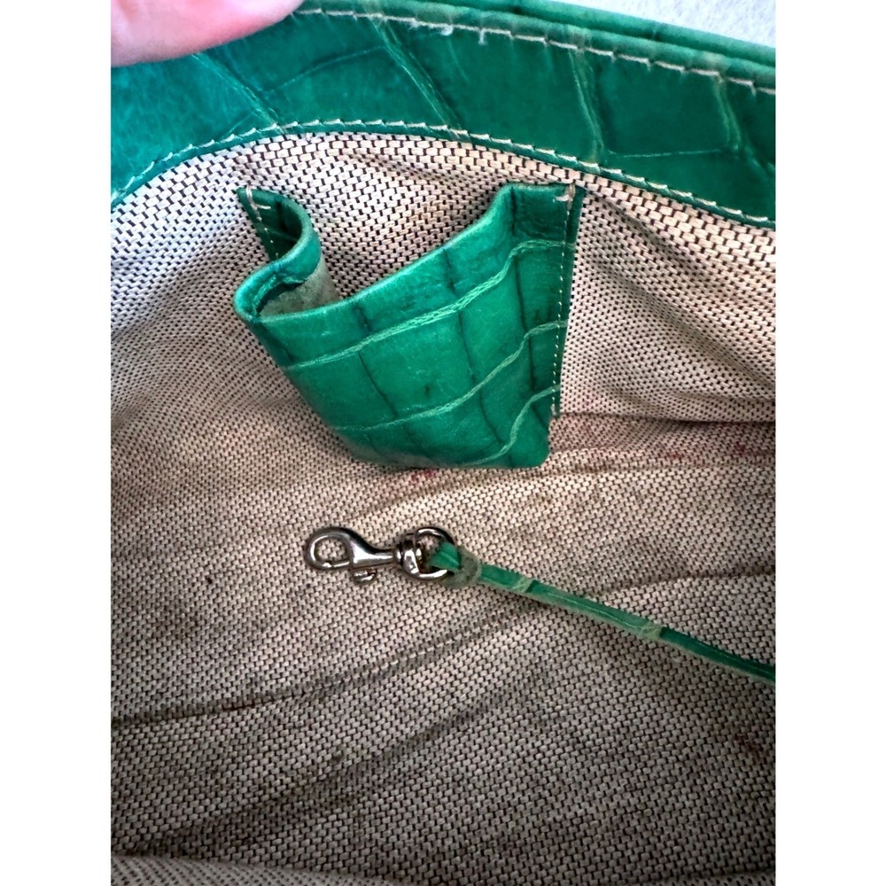 Vintage Y2K Dooney and Bourke Purse Green Croc Baguette Shoulder Bag Buckle - Picture 13 of 14